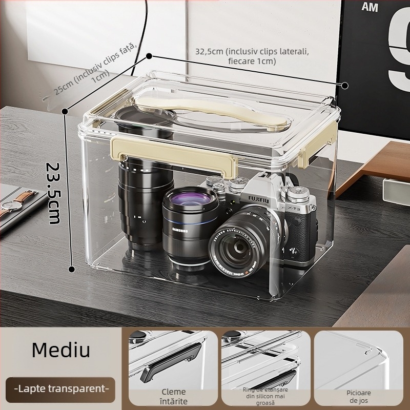 Cutie de depozitare PET transparentă cu mâner — design îngroșat, potrivită pentru casă și birou, rezistentă la praf și umezeală.