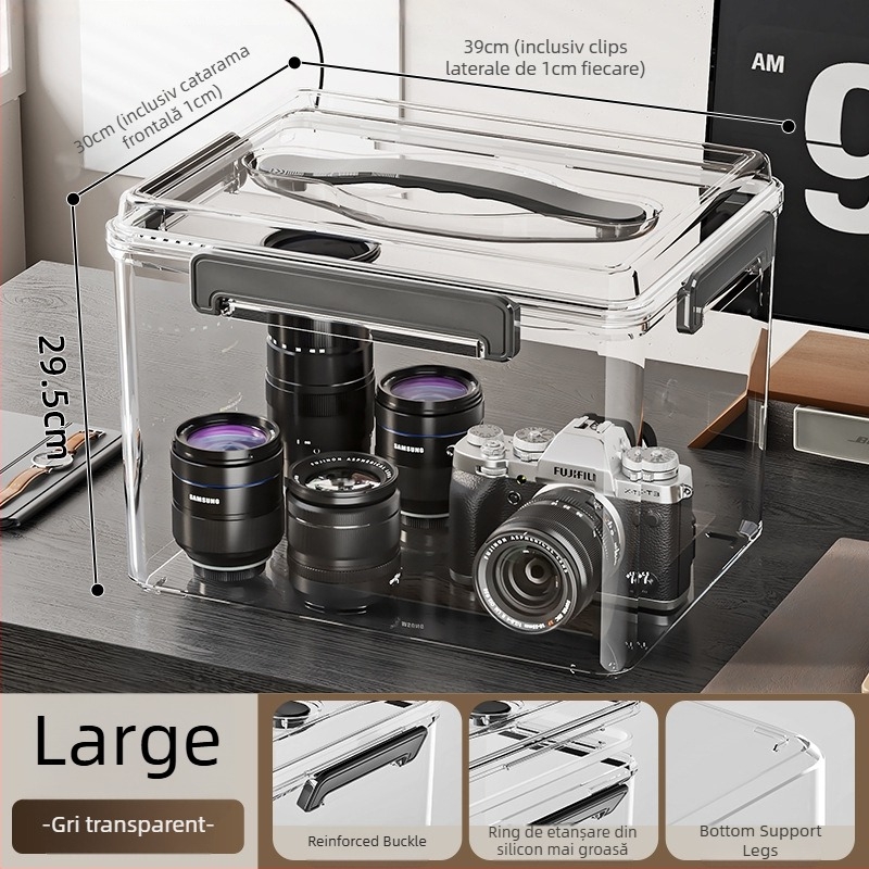 Cutie de depozitare PET transparentă cu mâner — design îngroșat, potrivită pentru casă și birou, rezistentă la praf și umezeală.