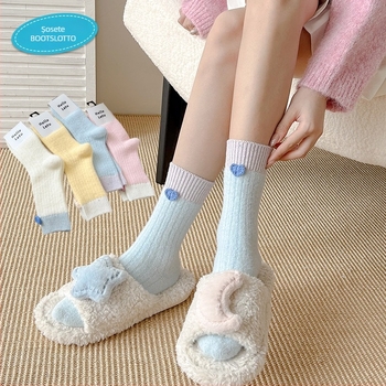 Șosete de casă pentru femei, fleece coral, nylon 70–80%, înălțime medie până la gambe, tricot dublu, absorb transpirația