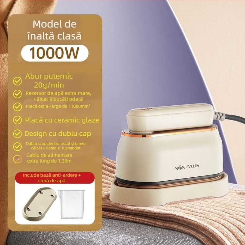 Fier de haine portabil cu abur — 1000W, alimentare la priză, 111–240V, capacitate sub 0,8 L, design pliabil, sistem de călire all-in-one