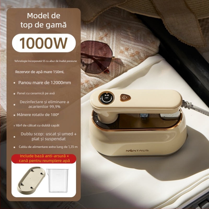 Fier de haine portabil cu abur — 1000W, alimentare la priză, 111–240V, capacitate sub 0,8 L, design pliabil, sistem de călire all-in-one