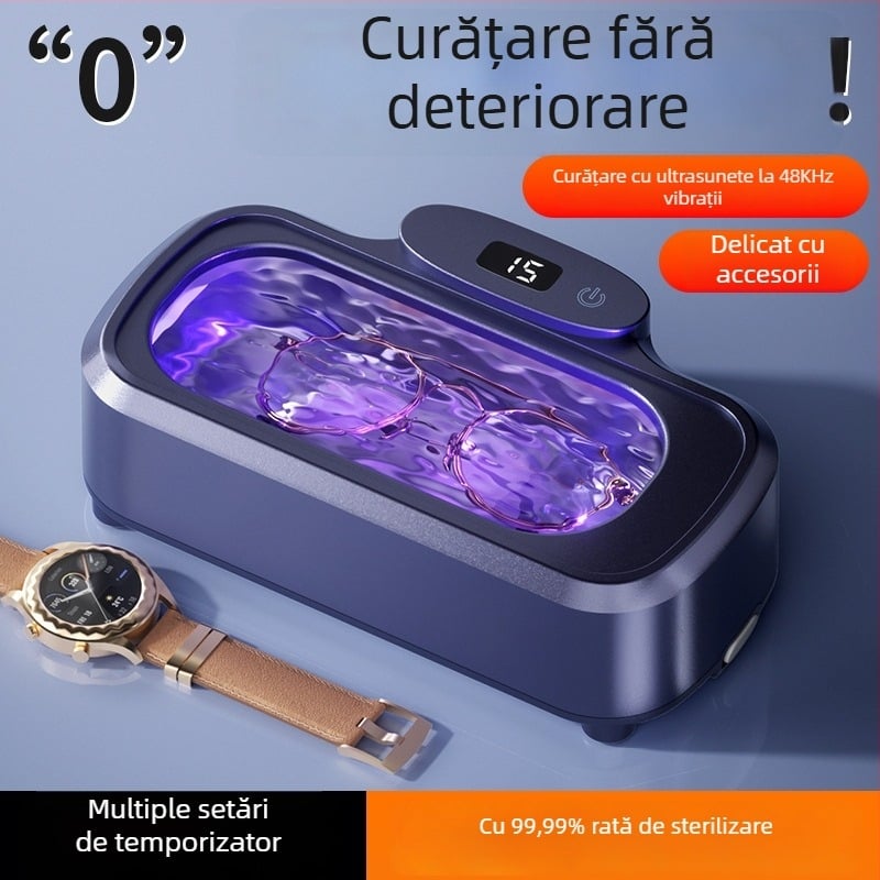 Mașină ultrasonică de curățare pentru ochelari, bijuterii, aparate ortodontice și lentile de contact, sterilizare și dezinfectare, capacitate mare; Model 975; Mod de operare: mecanic; Timp de funcționare: sub 2 ore; Alimentare: curent alternativ, 100-240 V