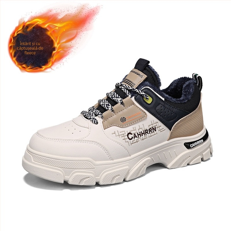 Ghete înalte de lucru pentru bărbați, iarna, căptușite cu fleece, partea superioară din piele, închidere cu șireturi, talpă PVC