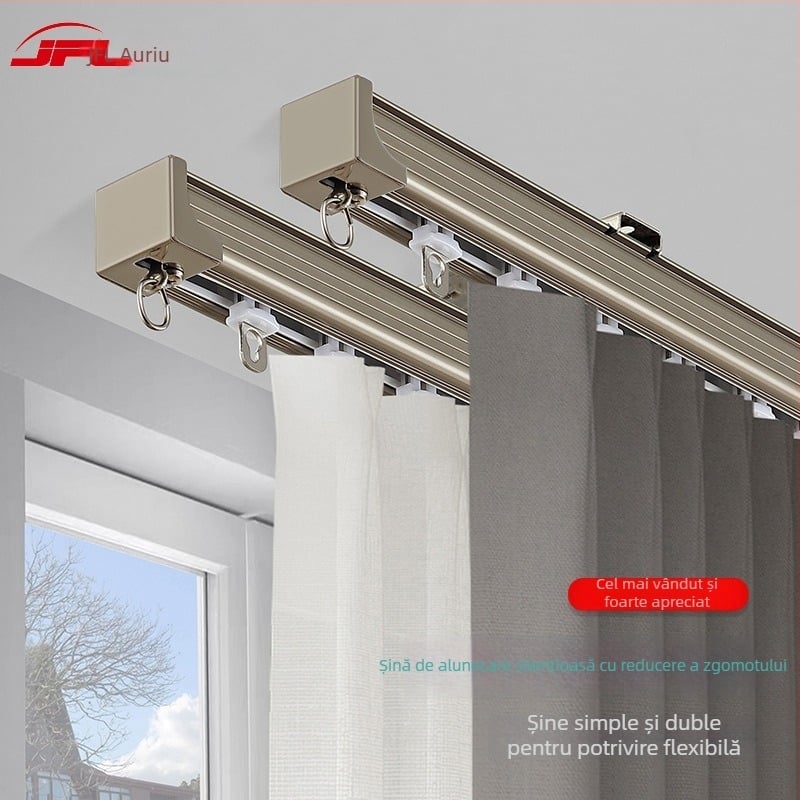 Șină de draperii din aluminiu – Dublă șină, Alunecare silențioasă, Model JFL-F05, Tip montaj: suspendat