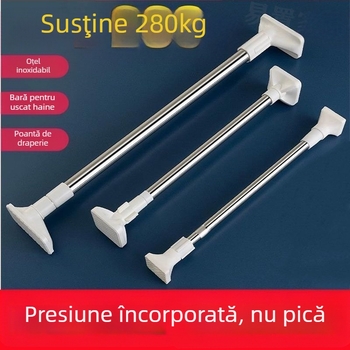 Bară din oțel inoxidabil telescopică pentru uscat haine, pe balcon – îngroșată, utilizare multiplă pentru perdele/ garderobă/ duș