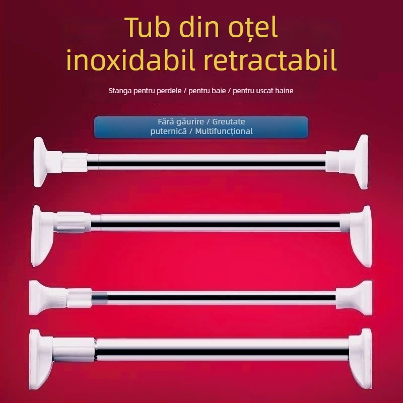 Bară din oțel inoxidabil telescopică pentru uscat haine, pe balcon – îngroșată, utilizare multiplă pentru perdele/ garderobă/ duș