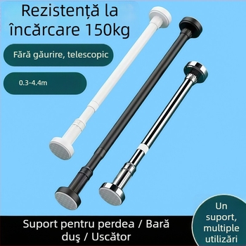 Bară telescopică pentru perdea, fără găurire, din oțel inoxidabil/otel carbon/ABS, pentru duș, garderobă și separator de dormitor, stil modern minimalist