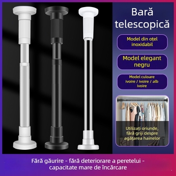 Bară telescopică pentru perdea, fără găurire, din oțel inoxidabil/otel carbon/ABS, pentru duș, garderobă și separator de dormitor, stil modern minimalist