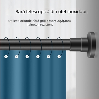 Bară telescopică pentru perdea, fără găurire, din oțel inoxidabil/otel carbon/ABS, pentru duș, garderobă și separator de dormitor, stil modern minimalist