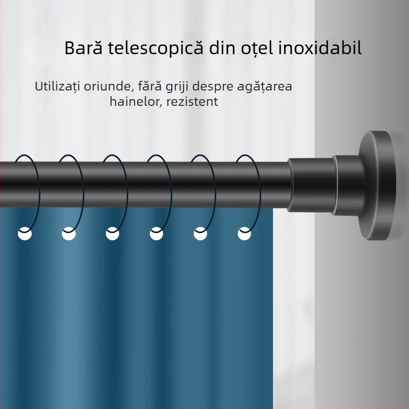 Bară telescopică pentru perdea, fără găurire, din oțel inoxidabil/otel carbon/ABS, pentru duș, garderobă și separator de dormitor, stil modern minimalist