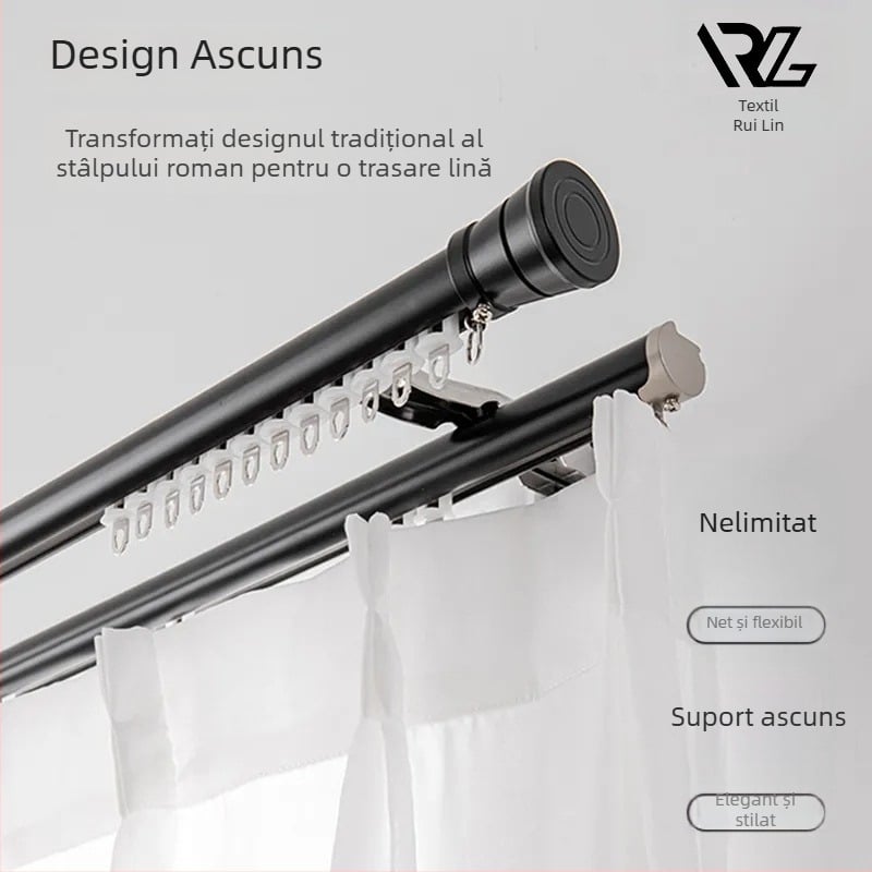 Bară de perdea din aliaj de aluminiu cu șină, montaj lateral și superior, bare simple și duble, personalizabilă, stil Nordic modern minimalist