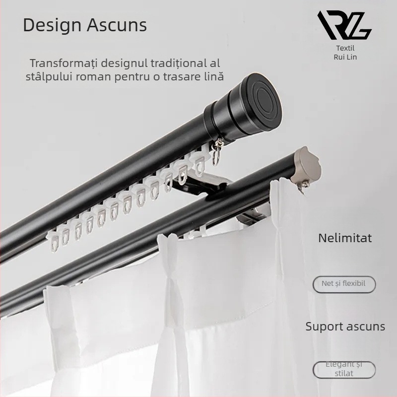 Bară de perdea din aliaj de aluminiu cu șină, montaj lateral și superior, bare simple și duble, personalizabilă, stil Nordic modern minimalist