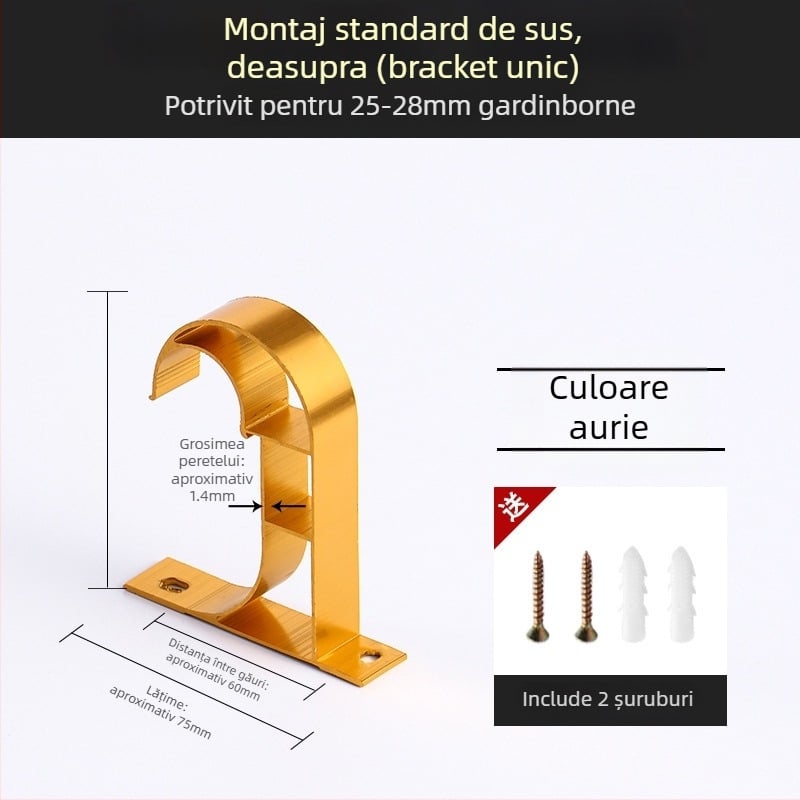 Suport pentru șină de perdea din aliaj de aluminiu – pentru șină simplă sau dublă – bază fixă – montaj superior sau lateral