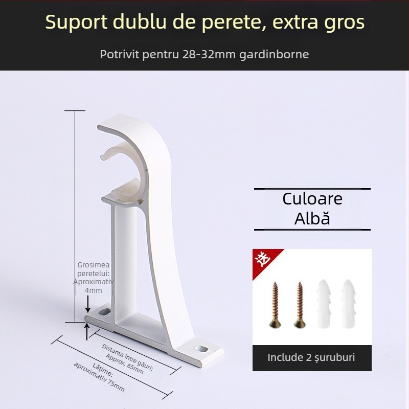 Suport pentru șină de perdea din aliaj de aluminiu – pentru șină simplă sau dublă – bază fixă – montaj superior sau lateral