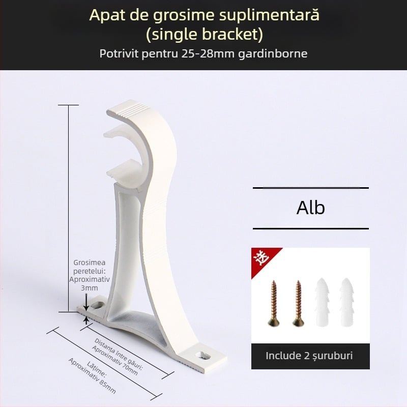 Suport pentru șină de perdea din aliaj de aluminiu – pentru șină simplă sau dublă – bază fixă – montaj superior sau lateral