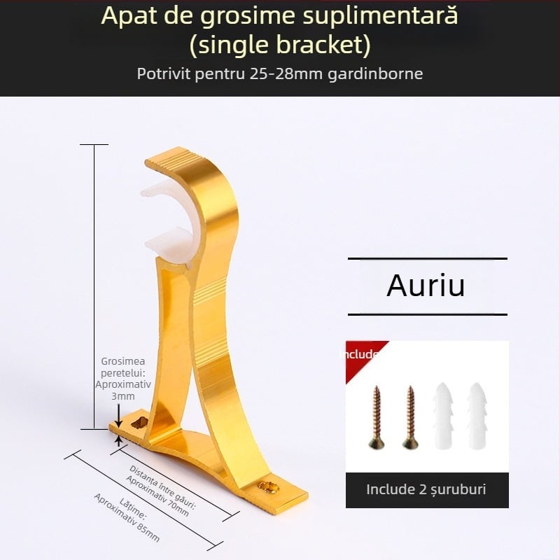 Suport pentru șină de perdea din aliaj de aluminiu – pentru șină simplă sau dublă – bază fixă – montaj superior sau lateral