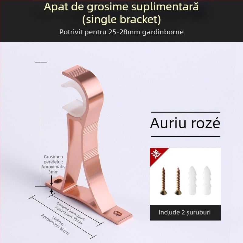 Suport pentru șină de perdea din aliaj de aluminiu – pentru șină simplă sau dublă – bază fixă – montaj superior sau lateral