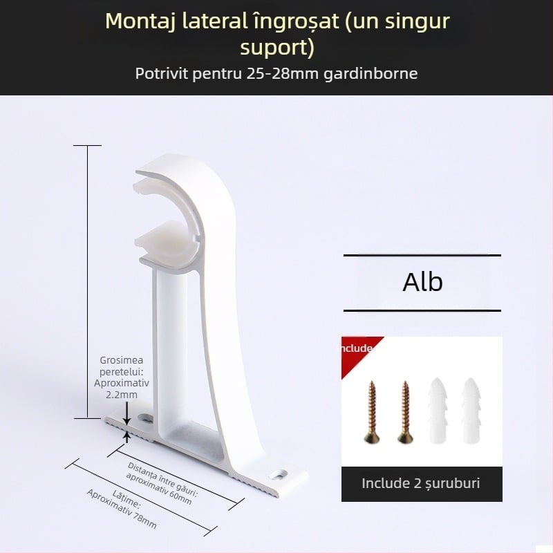 Suport pentru șină de perdea din aliaj de aluminiu – pentru șină simplă sau dublă – bază fixă – montaj superior sau lateral