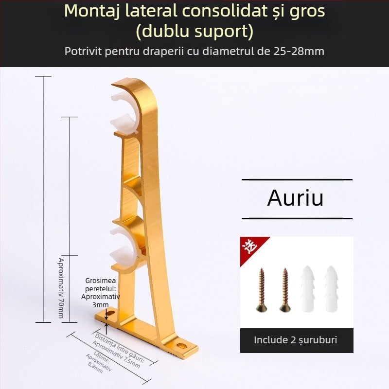 Suport pentru șină de perdea din aliaj de aluminiu – pentru șină simplă sau dublă – bază fixă – montaj superior sau lateral