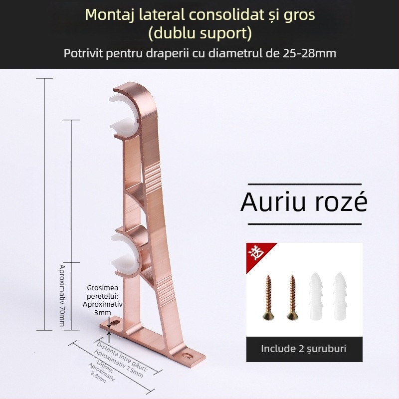 Suport pentru șină de perdea din aliaj de aluminiu – pentru șină simplă sau dublă – bază fixă – montaj superior sau lateral