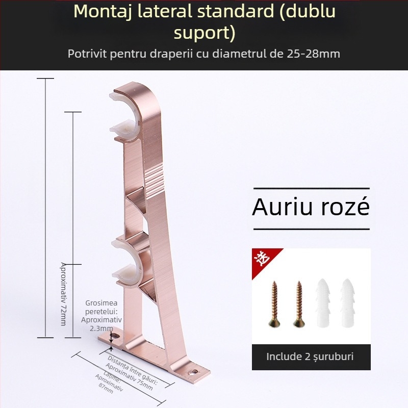 Suport pentru șină de perdea din aliaj de aluminiu – pentru șină simplă sau dublă – bază fixă – montaj superior sau lateral