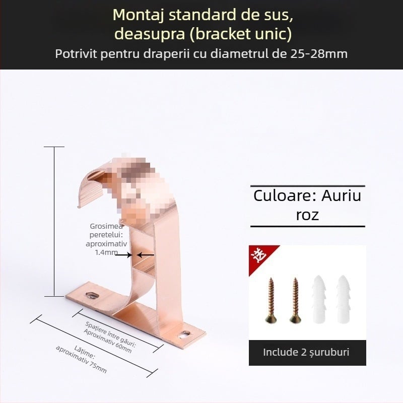 Suport pentru șină de perdea din aliaj de aluminiu – pentru șină simplă sau dublă – bază fixă – montaj superior sau lateral