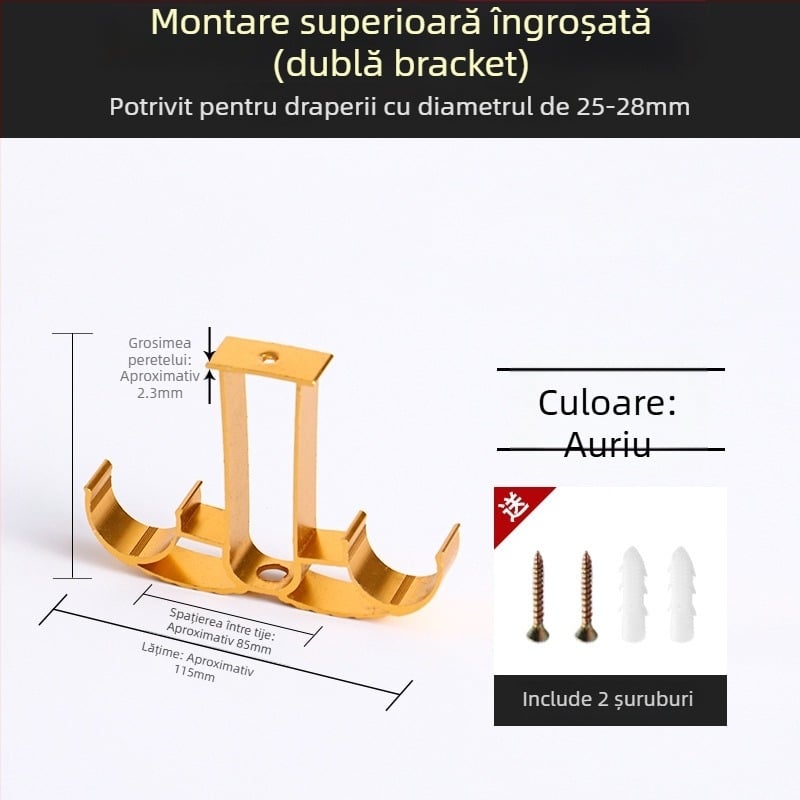 Suport pentru șină de perdea din aliaj de aluminiu – pentru șină simplă sau dublă – bază fixă – montaj superior sau lateral