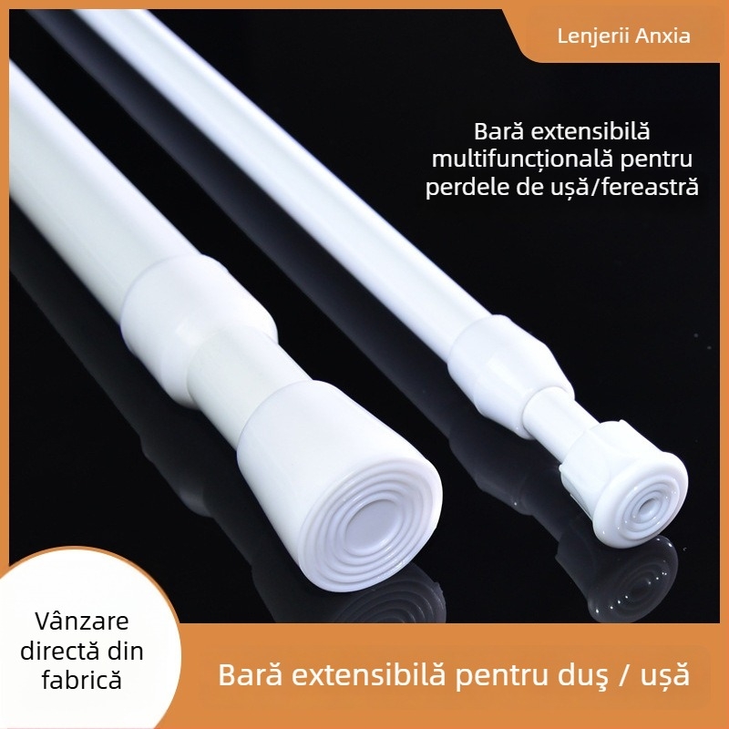 Bară telescopică din oțel pentru uscat haine, perdele și perdea de duș — montaj fără găuri, stil modern minimalist