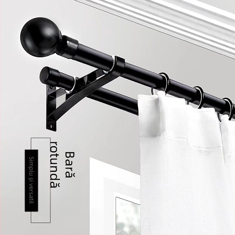 Bară pentru perdele din aliaj de aluminiu, tip roman, cu cap rotund, design modern francez, pentru șină cu singură sau dublă tijă
