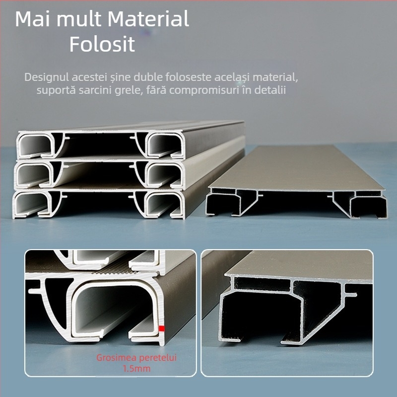 Șină pentru perdele din aliaj de aluminiu, sistem cu dublă șină, design conectat, personalizabil, stil lux ușor