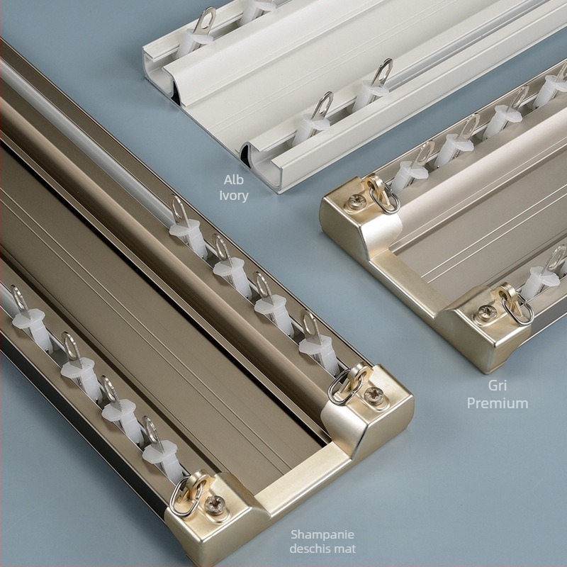 Șină pentru perdele din aliaj de aluminiu, sistem cu dublă șină, design conectat, personalizabil, stil lux ușor