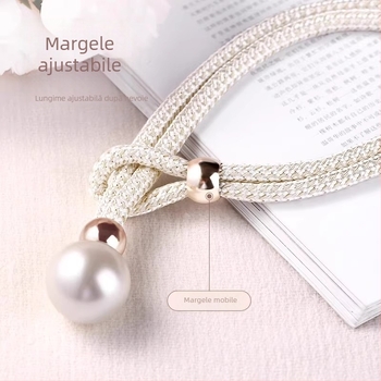 Set de două accesorii pentru perdea, decor cu perle, din material textil, Lan xiang, montaj fără găuri