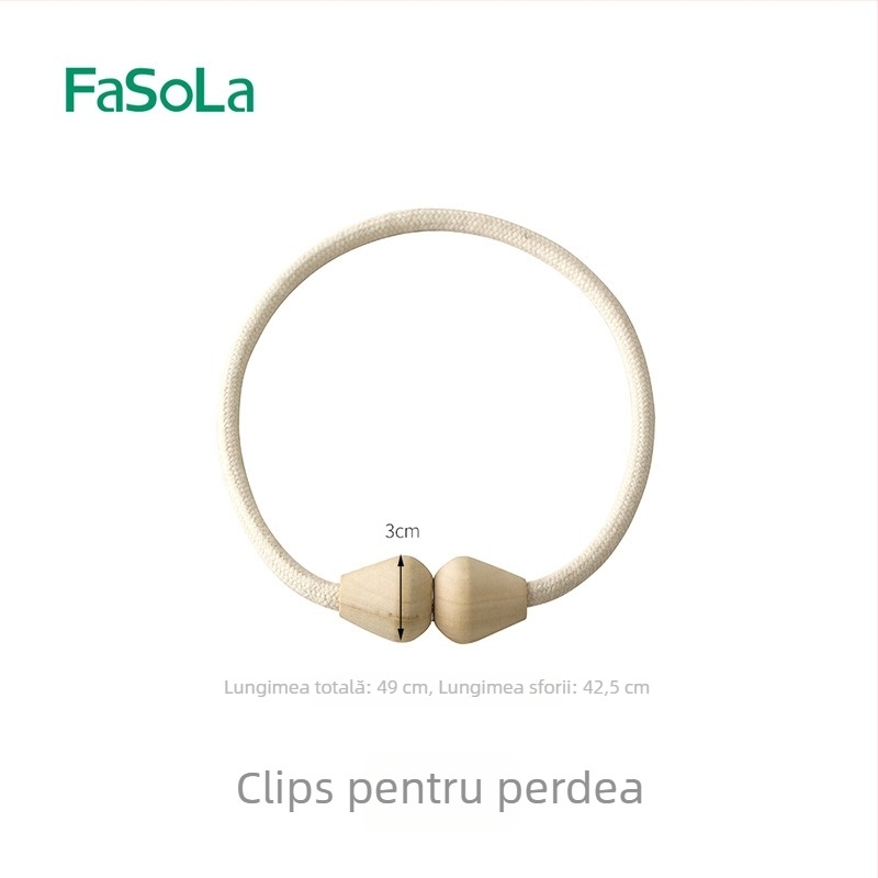 Legături pentru perdea cu cataramă magnetică, din lemn masiv, magnet de pământ rar și sfoară de bumbac