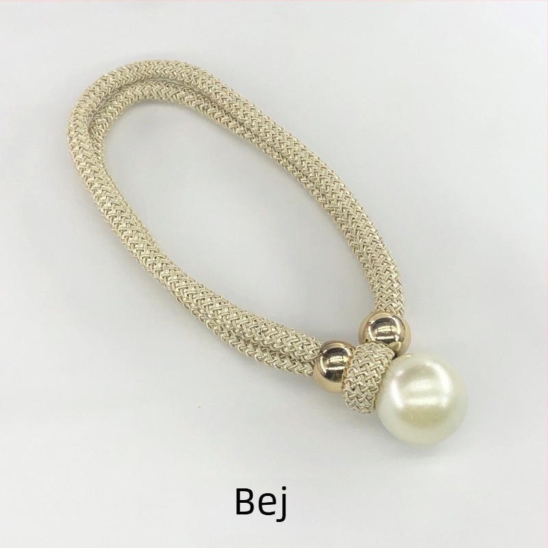 Legături pentru perdea din țesătură cu accente perlate, șnururi de strângere reglabile, stil lux lejer