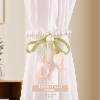 Set de accesorii pentru perdea cu cleme magnetice cu perle și curele din guază tip lalea, Materiale: țesătură/plastic/aliaj, Personalizabil, Stil modern simplu