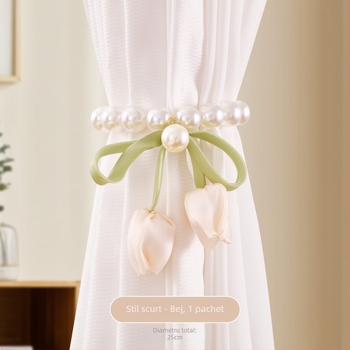 Set de accesorii pentru perdea cu cleme magnetice cu perle și curele din guază tip lalea, Materiale: țesătură/plastic/aliaj, Personalizabil, Stil modern simplu