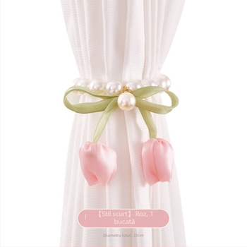 Set de accesorii pentru perdea cu cleme magnetice cu perle și curele din guază tip lalea, Materiale: țesătură/plastic/aliaj, Personalizabil, Stil modern simplu