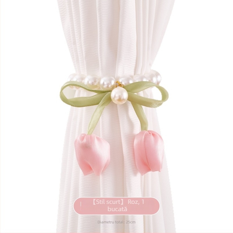 Set de accesorii pentru perdea cu cleme magnetice cu perle și curele din guază tip lalea, Materiale: țesătură/plastic/aliaj, Personalizabil, Stil modern simplu