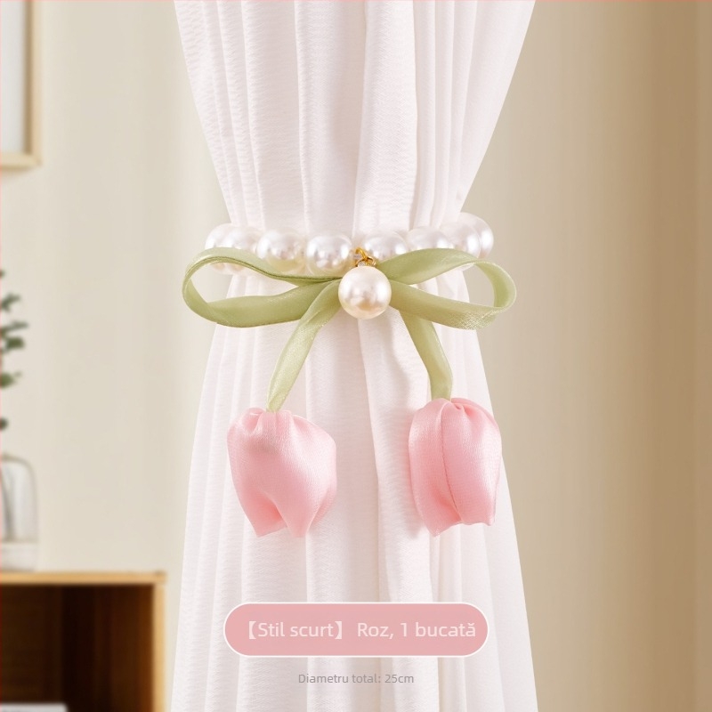 Set de accesorii pentru perdea cu cleme magnetice cu perle și curele din guază tip lalea, Materiale: țesătură/plastic/aliaj, Personalizabil, Stil modern simplu