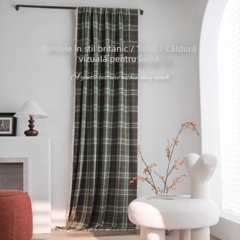 Cortine franțuzești din bumbac, cu model carouri țesute pe fire, pentru bucătărie și ferestrele tip bay, decorative, cu umbrire parțială