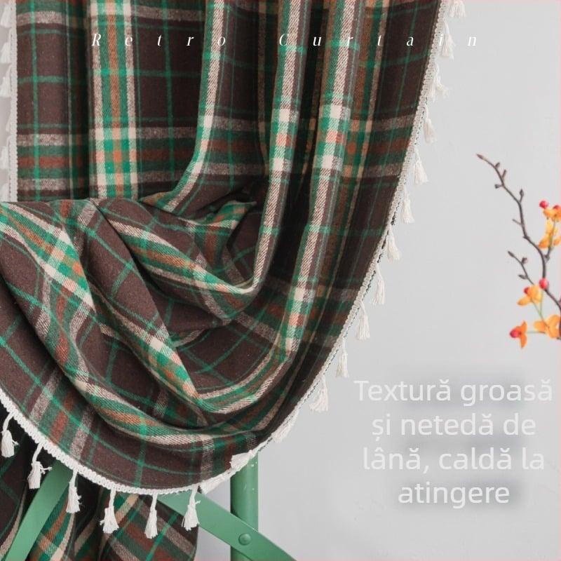 Cortine franțuzești din bumbac, cu model carouri țesute pe fire, pentru bucătărie și ferestrele tip bay, decorative, cu umbrire parțială