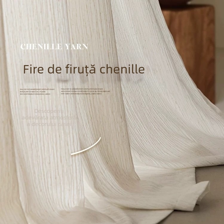 Perdea Chenille din poliester, țesătură vopsită pe fir (yarn-dyed), Semitransparentă dar opacă, Stil modern simplu, Potrivit pentru living și dormitor