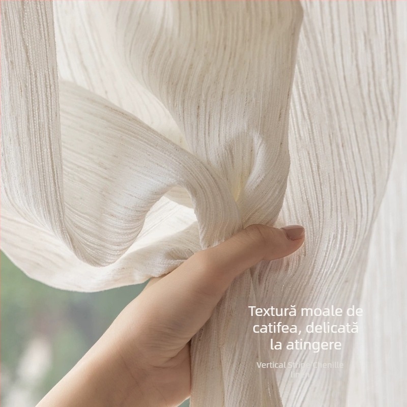 Perdea Chenille din poliester, țesătură vopsită pe fir (yarn-dyed), Semitransparentă dar opacă, Stil modern simplu, Potrivit pentru living și dormitor