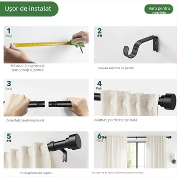 Bară pentru perdele cu două brațe, montaj superior pe șină, stil industrial, aliaj de aluminiu și oțel cu carbon