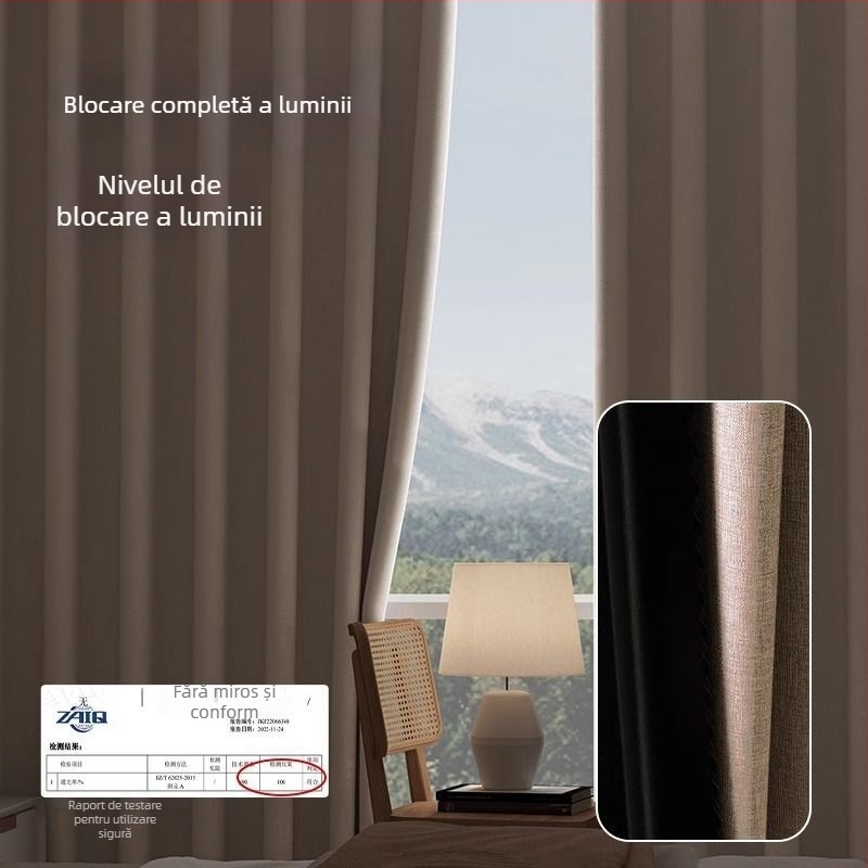 Draperie din poliester cu umbrire ridicată 71-90%, pentru living, dormitor, birou, restaurant și intrare, stil modern minimalist