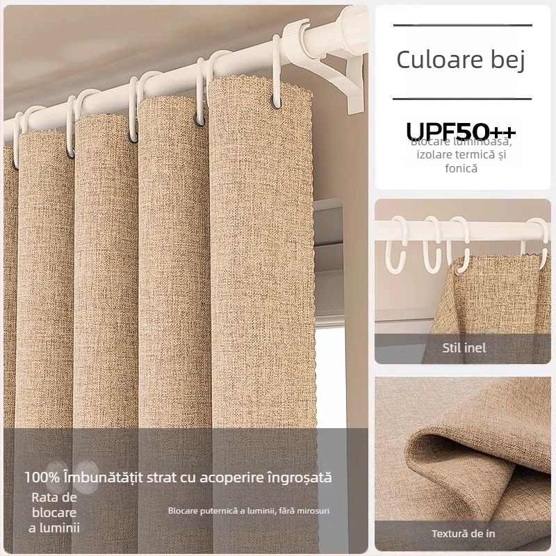 Draperie din poliester cu umbrire ridicată 71-90%, pentru living, dormitor, birou, restaurant și intrare, stil modern minimalist