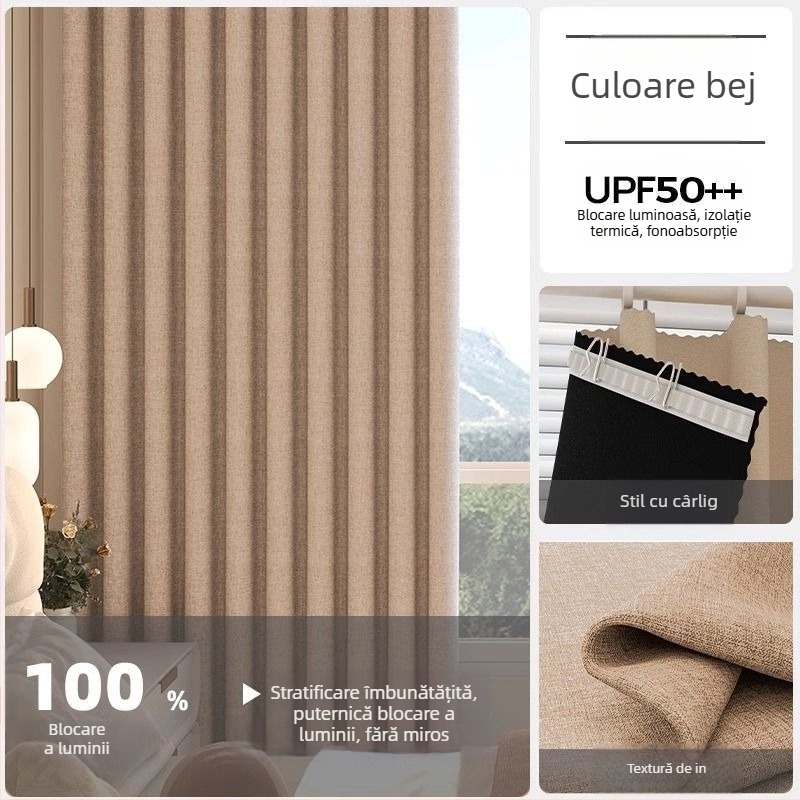 Draperie din poliester cu umbrire ridicată 71-90%, pentru living, dormitor, birou, restaurant și intrare, stil modern minimalist