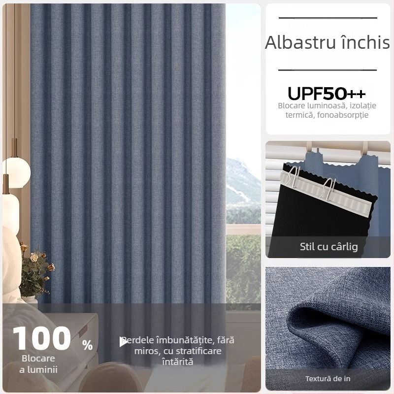 Draperie din poliester cu umbrire ridicată 71-90%, pentru living, dormitor, birou, restaurant și intrare, stil modern minimalist