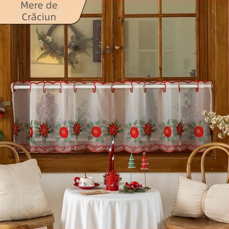 Draperie brodată din poliester pentru ușă – umbire parțială 40-70% lumină, living, dormitor, bucătărie, balcon