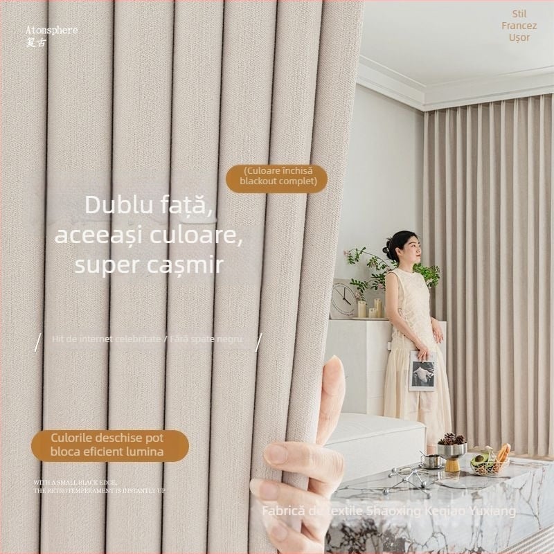 Draperie dublă cu blackout total, material Chenille, umbrire 71-90%, stil modern minimalist